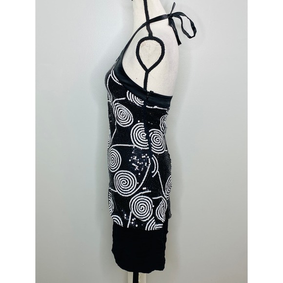 Vintage Cache Sequin Satin Halter Dress Size 2 Cocktail Party Vegas 90s Y2K Glam - Picture 5 of 7